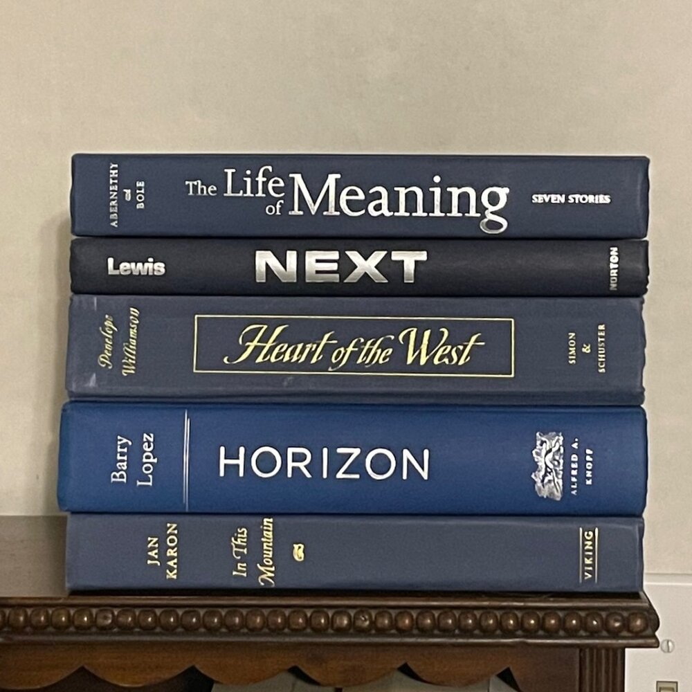 Decorative book stack - blue